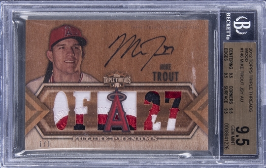 2012 Topps Triple Threads Wood #146 Mike Trout Signed Patch Card (#1/1) - BGS GEM MINT 9.5/BGS 10
